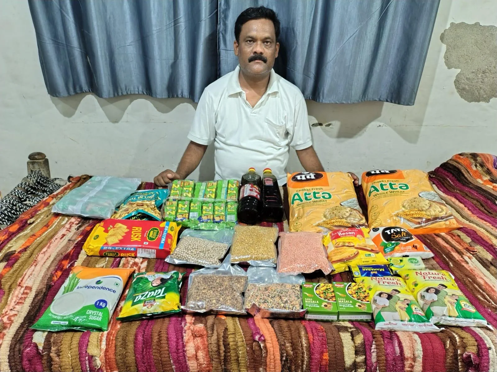 Staple food supplies prepared for one household